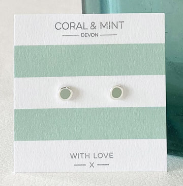 Mint enamel circle studs with silver plating   Coral and Mint